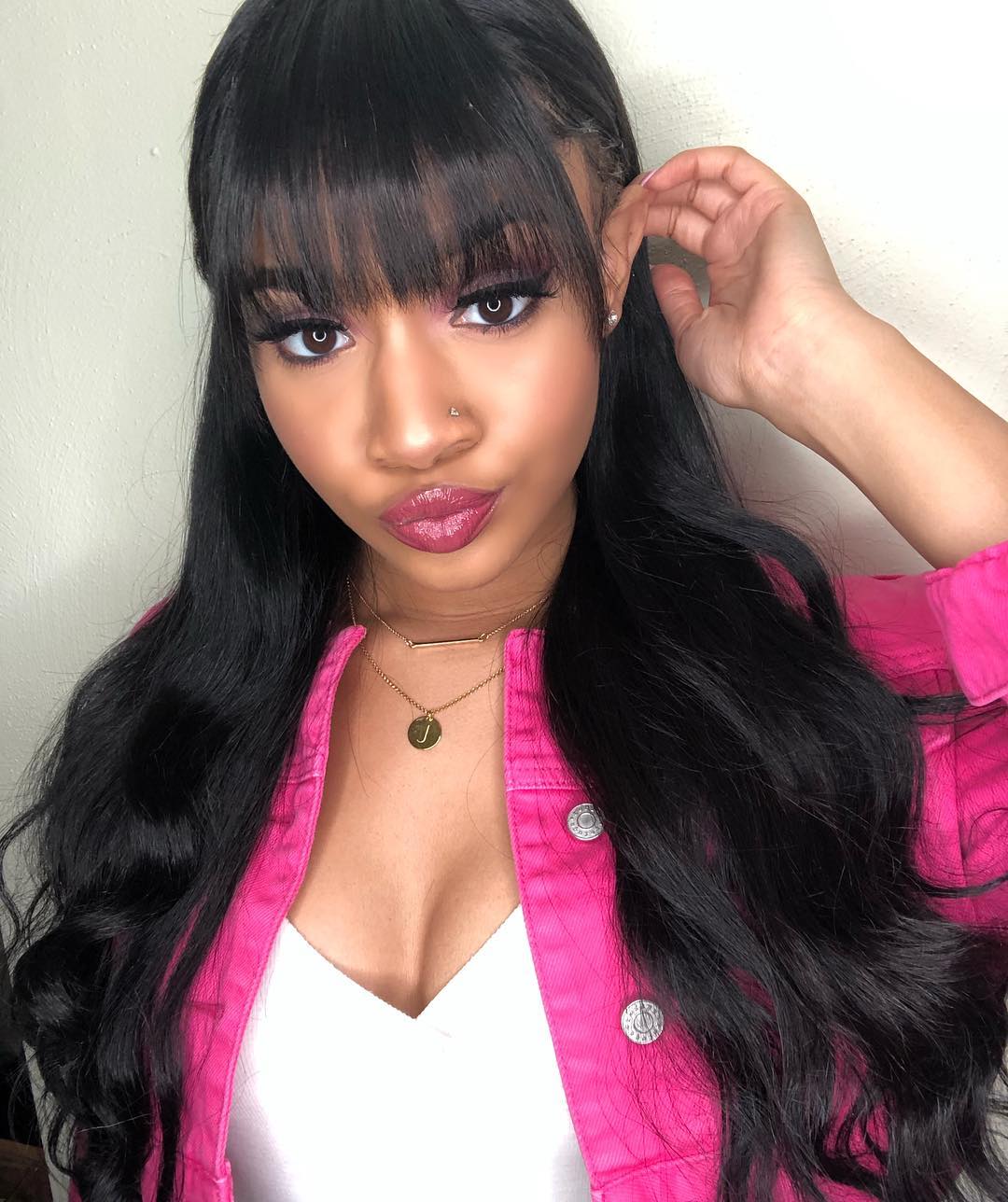Ishow Brazilian Human Hair Wigs with Bangs Peruvian Body Wave None Lace Wigs Indian Hair Malaysian Body Wave