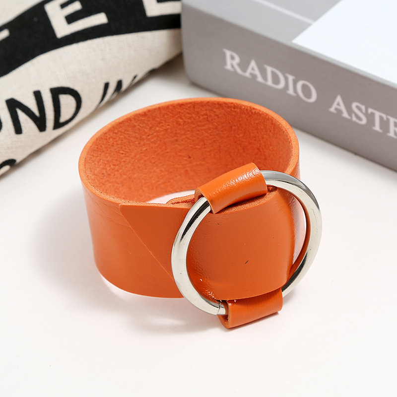 Round Buckle Charms Bangle Bracelets 5 Colors 2023 New Fashion Simple Design PU Leather Womens Bracelet Bangles Yelow Jewelry Gifts for Men Women Acce