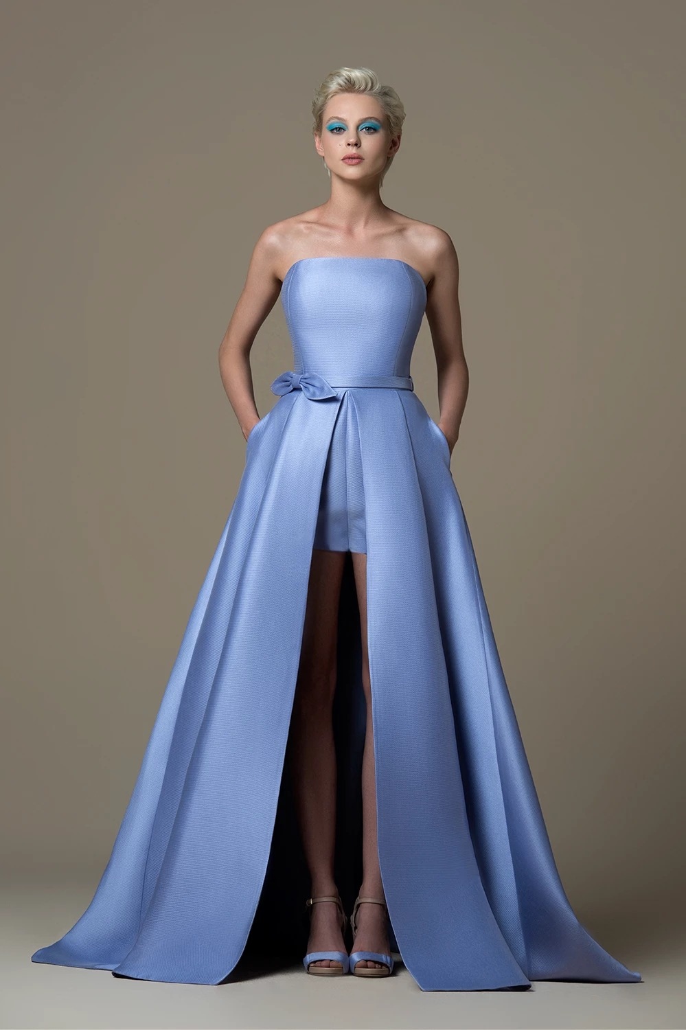 A e Fashion Front Split Prom Dresses Strapless Neck Formal Dress or Length Satin Evening Gowns