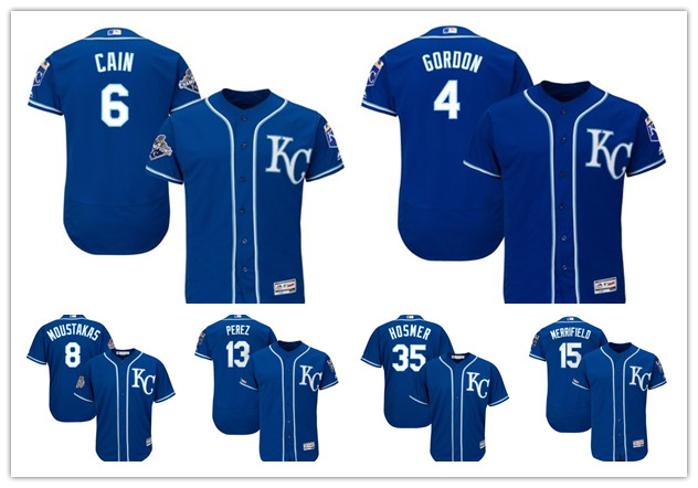 Kansas Royals 6 Lorenzo Cain 8 Moustakas 5 George Brett City Majestic Cool Base Player Baseball Jersey, Blue;black
Kansas Royals 6 Lorenzo Cain 8 Moustakas 5 George Brett City Majestic Cool Base Player Baseball Jersey, Blue;black