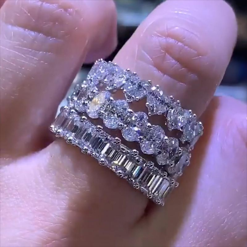 3 Style Top Selling Luxury Jewelry 925 Sterling Silver White Topaz CZ Diamond Party Promise Women Wedding Engagement Band Bridal Ring Gift
