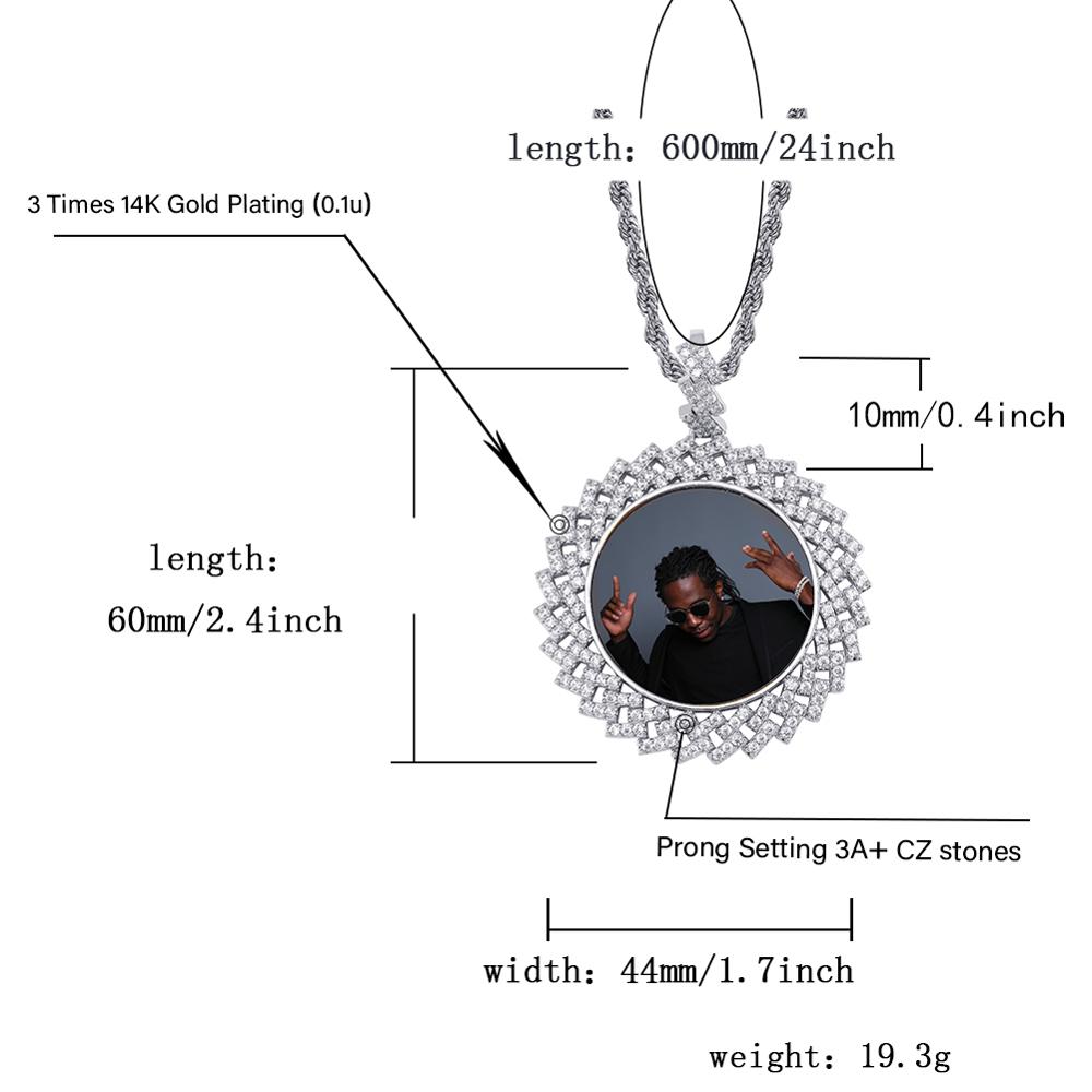 GUCY New Custom Made Photo Round Medallions Necklace & Pendant with 4MM Tennis Chain Cubic Zircon Men's Hip hop Jewelry