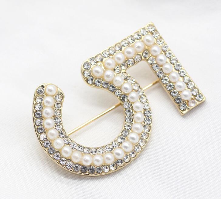 Gold Color/Silver Brooches Letter 5 Full Crystal Rhinestone Brooch Pins For Women Party Flower Number Brooches Jewelry SHU18