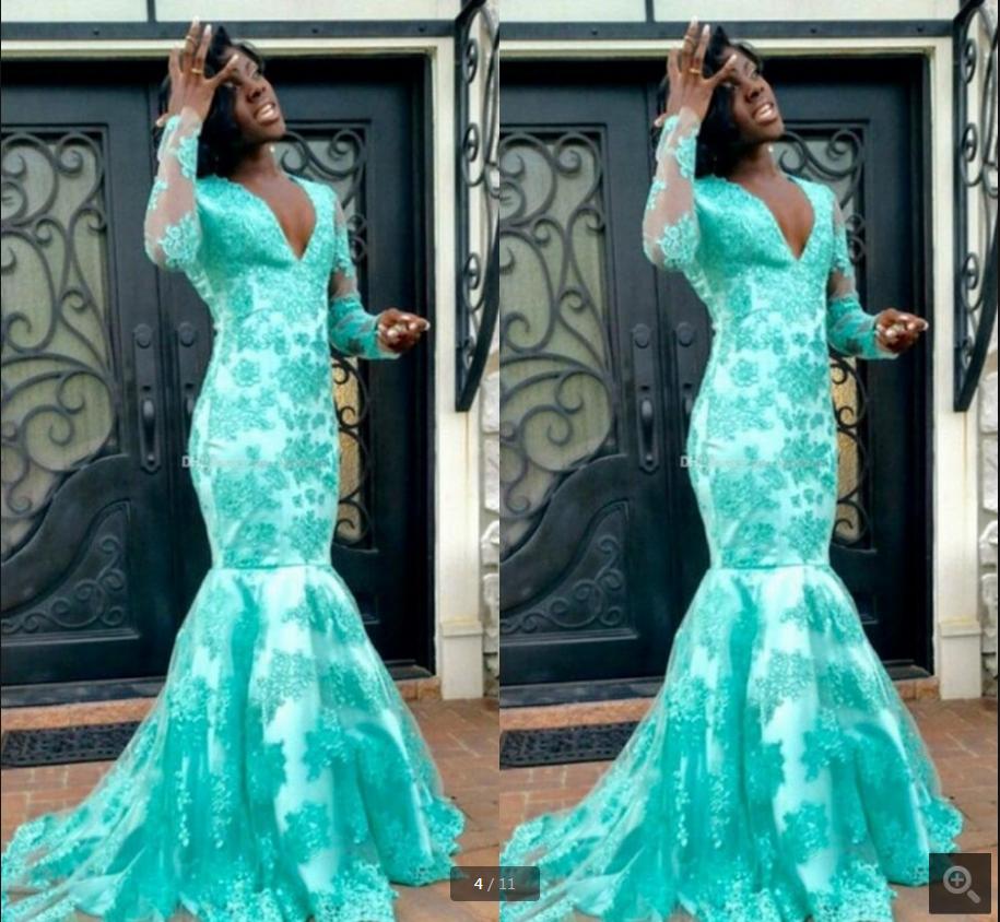 2019 new arrival Cheap Mermaid long sleeve Prom Dresses Appliques Lace Custom Made Mint Green Plus Size African evening party prom gowns
2019 new arrival Cheap Mermaid long sleeve Prom Dresses Appliques Lace Custom Made Mint Green Plus Size African evening party prom gowns