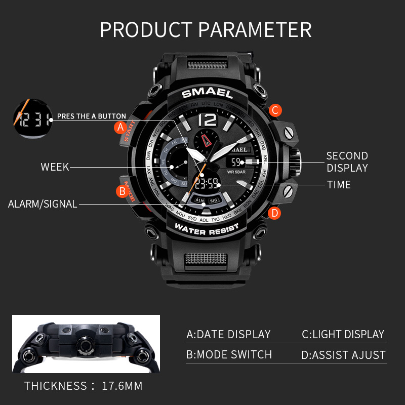 2020 Men Watches Clock Men Military Army Sport LED Digital Wristwatch Alarm Date 1702 relogio masculino esportivo militar, Black
2020 Men Watches Clock Men Military Army Sport LED Digital Wristwatch Alarm Date 1702 relogio masculino esportivo militar, Black