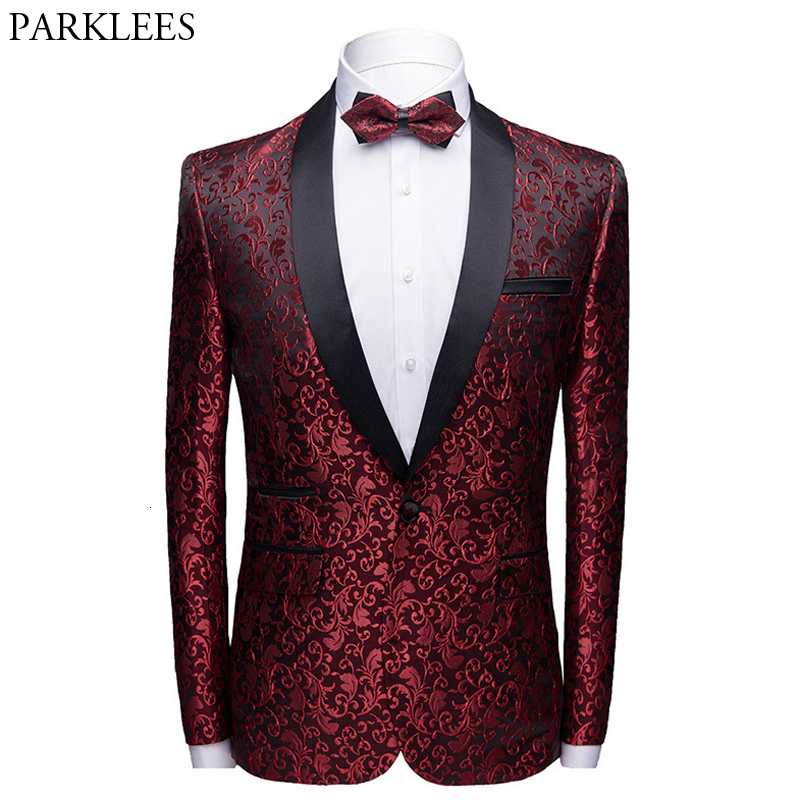 Wine Red Floral Jacquard One Button Suit Jacket Male Shawl Collar Slim Fit Mens Blazers Party Wedding Prom Tuxedo Blazer Hombre Y191204
Wine Red Floral Jacquard One Button Suit Jacket Male Shawl Collar Slim Fit Mens Blazers Party Wedding Prom Tuxedo Blazer Hombre Y191204