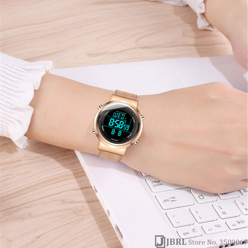 Stainless Steel Digital Watch Women Sport Watches Electronic Led Ladies Wrist Watch For Women Clock Female Wristwatch Waterproof V191217