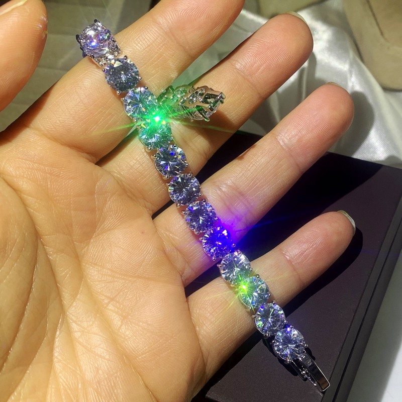 Super Bling Bling Luxury Jewelry White Gold Fill Round Cut White Topaz CZ Diamond Eternity Party Gemstones Women Wedding Popular Bracelet