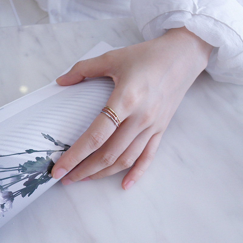 Minimalist Cubic Zirconia ring in S 925 sterling silver Korea hand-made designer open end adjustable ring Christmas gifts