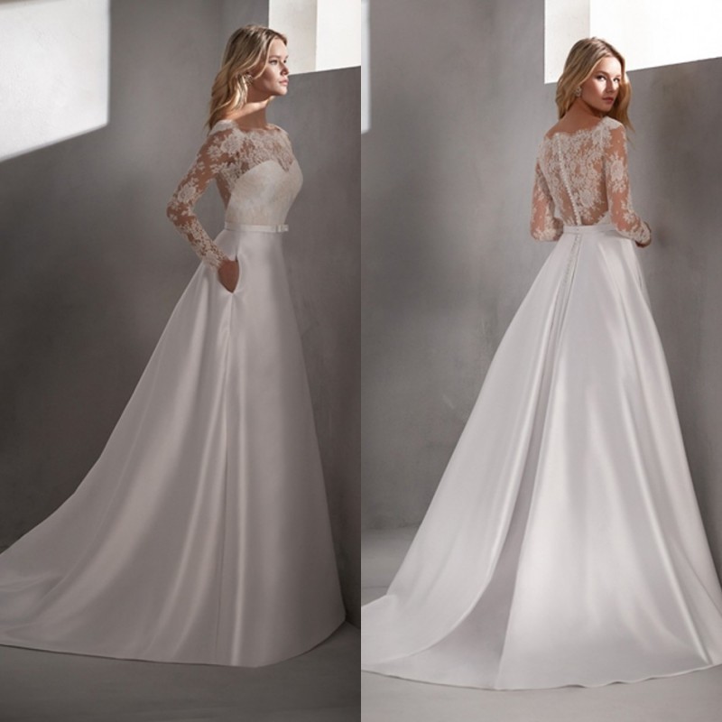 Valerio Luna Wedding Dresses With Pockets Long Sleeve Modest Jewel Neck Lace Country Bohemian Bridal Dress Informal Beach Wedding Gowns