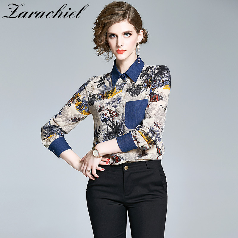 Fashion Denim Patchwork Stylish Shirt Women Turn Down Collar Office Slim Blouse Female Long Sleeve Pattern Printed Tops Blusas, Picture color
Fashion Denim Patchwork Stylish Shirt Women Turn Down Collar Office Slim Blouse Female Long Sleeve Pattern Printed Tops Blusas, Picture color