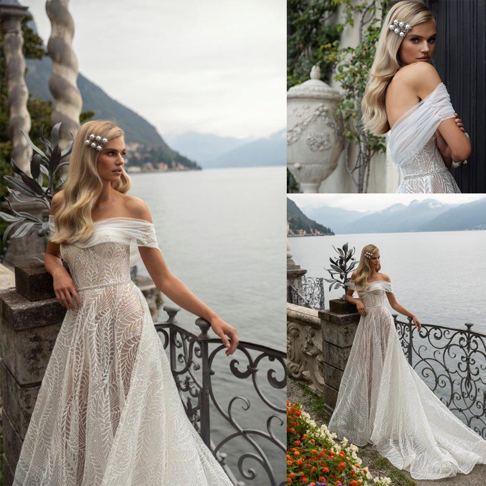 Julie Vino A Line Wedding Dress Deep Portrait Sash Tulle With Glitter Appliques Wedding Dresses Sweep Train Boho Bridal Gowns, Silver
Julie Vino A Line Wedding Dress Deep Portrait Sash Tulle With Glitter Appliques Wedding Dresses Sweep Train Boho Bridal Gowns, Silver