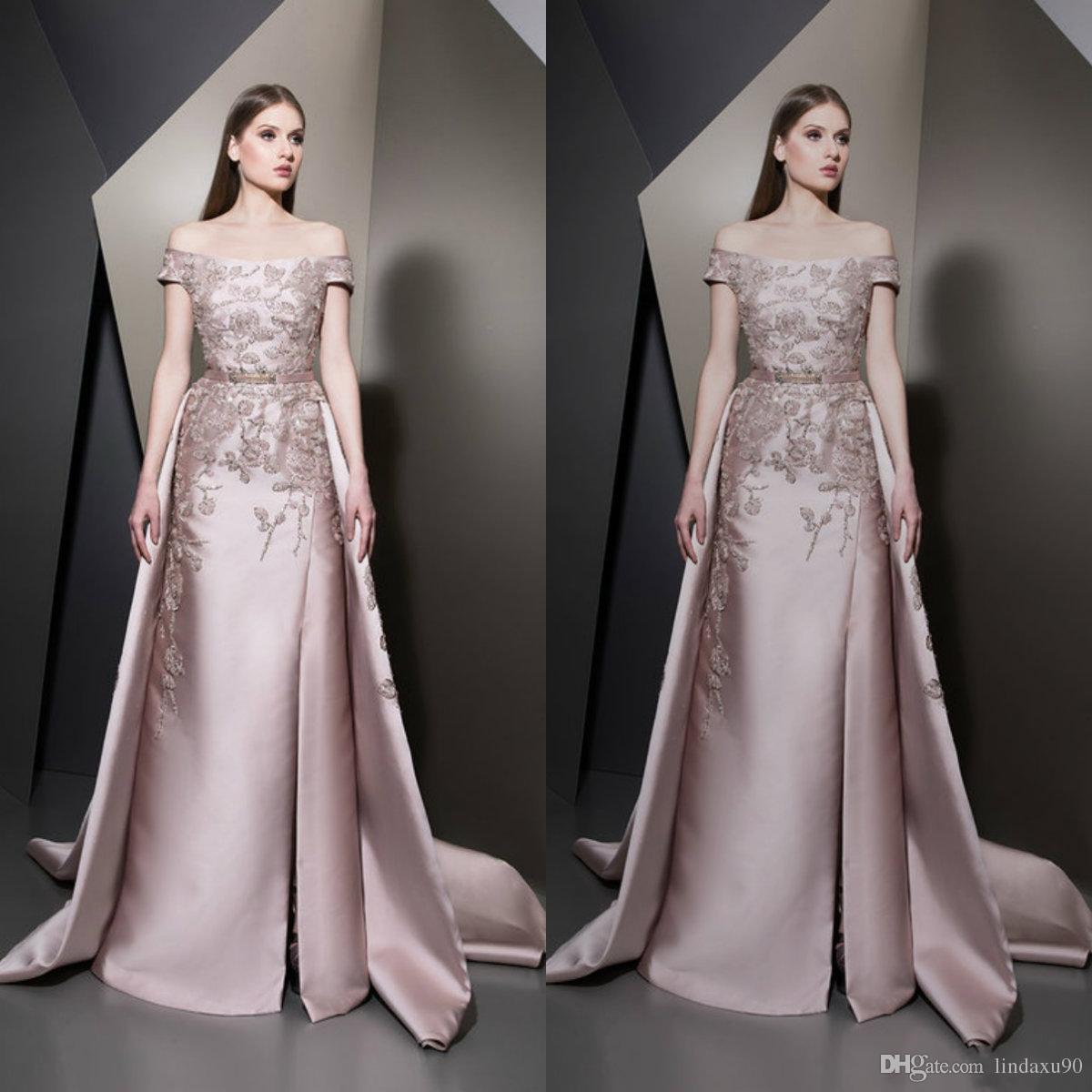 Elie Saab 2019 Prom Dresses Long Sexy Off Shoulder Lace Beads Formal Evening Gowns With Detachable Skirt Party Special Occasion Dress