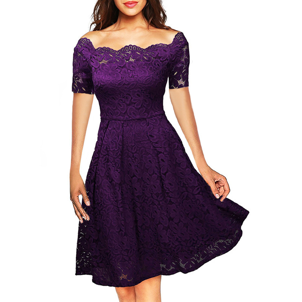 slash neck Lace Dress Women Knee-Length Summer Dresses Fit and Flare Vestidos, Black
slash neck Lace Dress Women Knee-Length Summer Dresses Fit and Flare Vestidos, Black