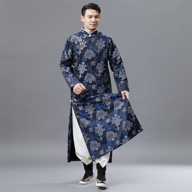 Chinese Traditional Tang Suit Long Robe oriental ethnic clothing Hanfu male Vintage Qipao gown stand collar vestido for men