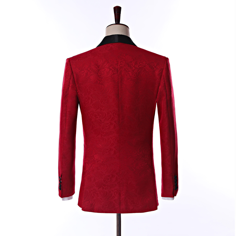 Real Picture Side Vent One Button Red Paisley Groom Tuxedos Shawl Lapel Groomsmen Wedding Men Party Suits (Jacket+Pants+Tie) W4