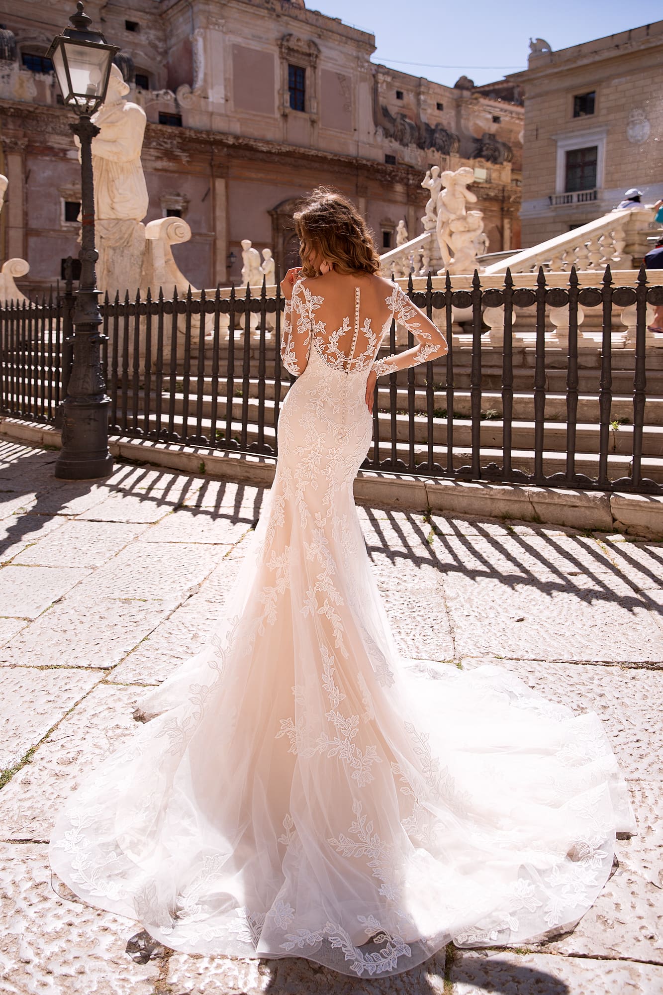 Lussanobridal Mermaid Wedding Dresses With Overskirts V Neck Illusion Bridal Gown Covered Button Back Long Sleeves Boho Wedding Dress Custom