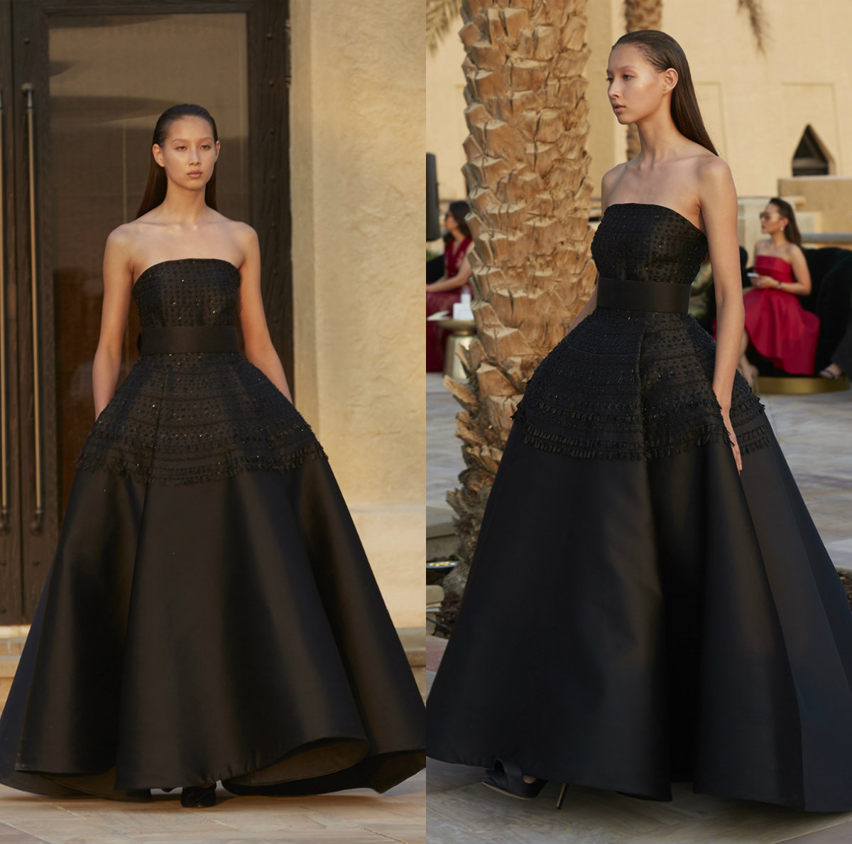 High Low Black Evening Dresses With Beaded Strapless A Line Sweep Train Satin Prom Dress Party Wear Custom Made Formal Occasion Gowns