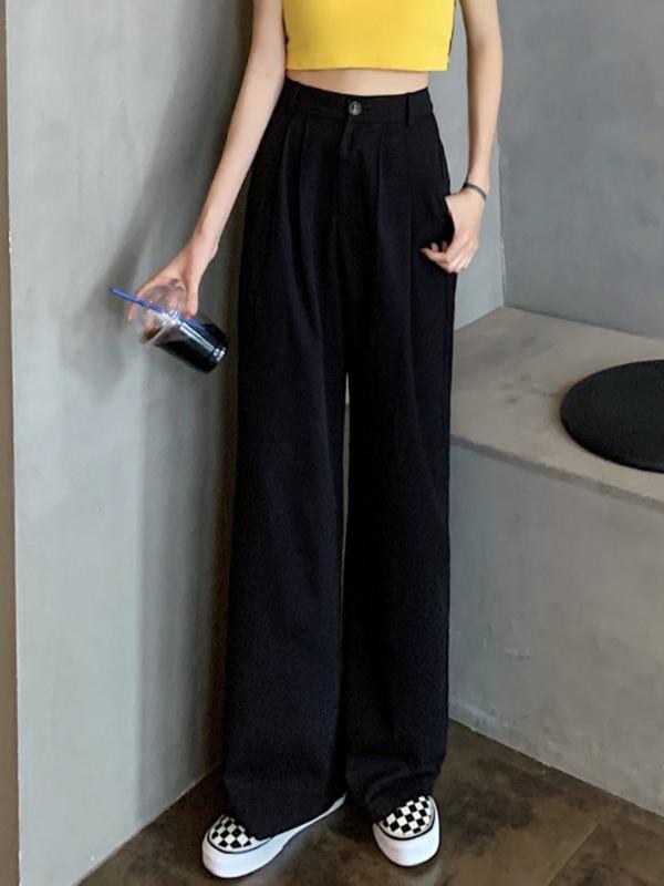 Korean Solid Black Gray High Waist Pants Suit With Pockets Loose Office Lady Wide Leg Straight Long Trousers Femme Spring Autumn, Color1
Korean Solid Black Gray High Waist Pants Suit With Pockets Loose Office Lady Wide Leg Straight Long Trousers Femme Spring Autumn, Color1