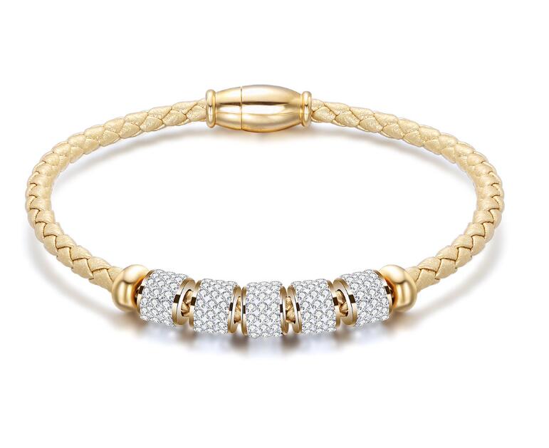 Korean fashion titanium steel leather female bracelet leather braided bracelet stainless steel magnet buckle bracelet WY1080