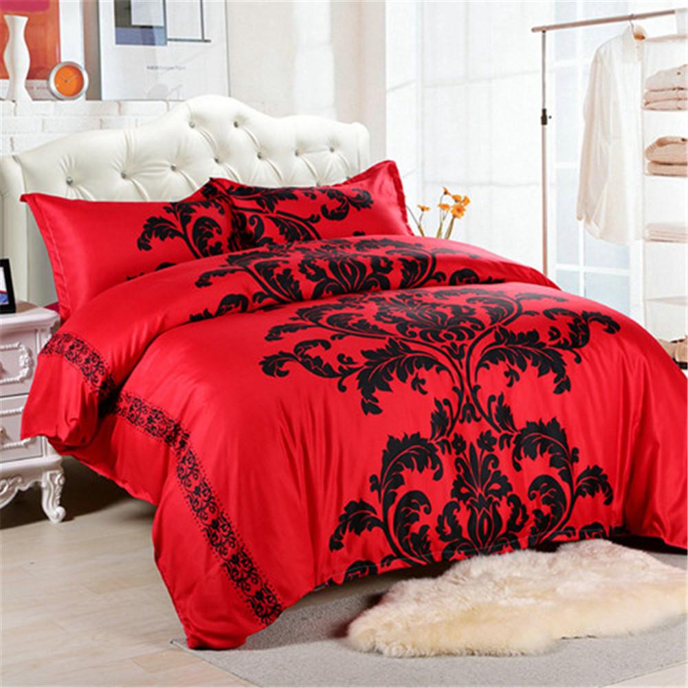 Sadi Red Bedding Set Double/Queen Size Feathers Duvet Cover White Bed Set Beautiful Bedclothes 3pcs