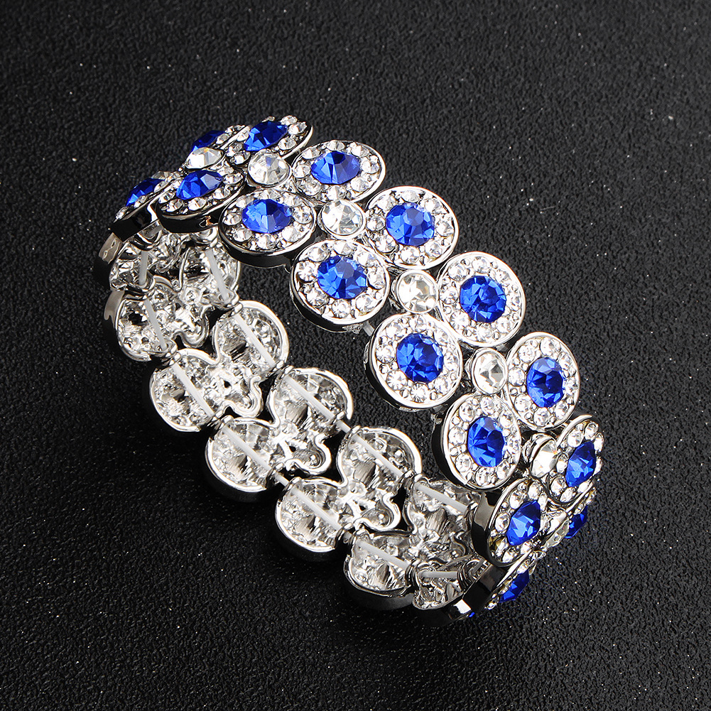 Blue Bridal Bracelets Elastic Charm Dazzling Rhinestones Beaded Wedding for Bridal The Great Gatsby Bracelets Girls Party Accessories