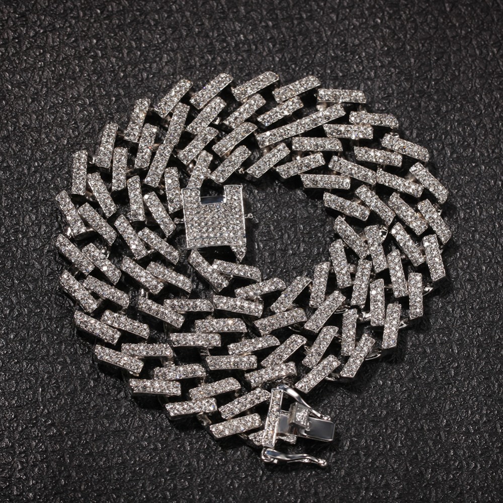 UWIN Drop Shipping Fashion Iced Prong Cuban Link Chains Necklaces 15mm Mutil-Colored Blue/Black Rhinestones Hiphop Jewelry Mens T200113