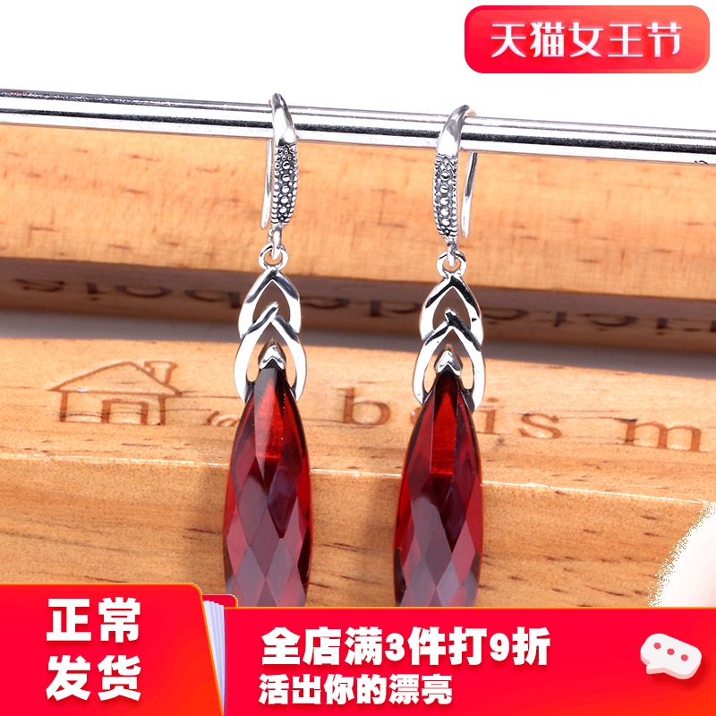 

Thai silver earrings long temperament contracted cut surface crystal earrings accessories eardrop 925 tremella hook