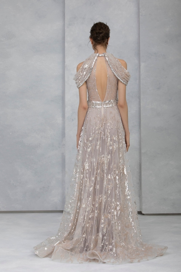 silver evening gowns halter missing shoulder appliqued lace sequins party dresses backless custom made sweep train prom gowns