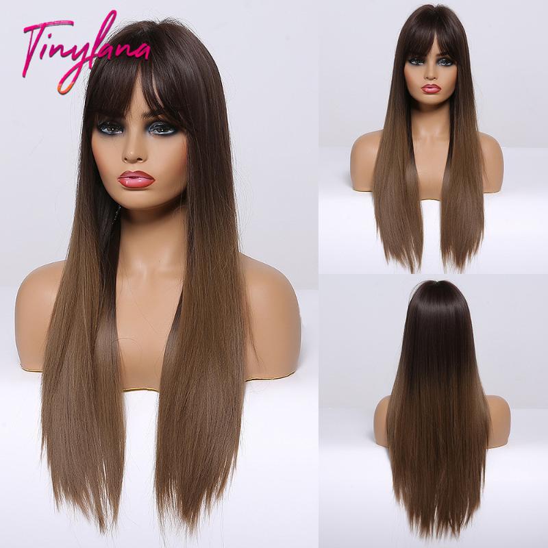 TINY LANA Long straight hair with bangs Natural brown blonde Mixed synthetic wigs for African American women Heat Resistant wigs, Lc257-1
TINY LANA Long straight hair with bangs Natural brown blonde Mixed synthetic wigs for African American women Heat Resistant wigs, Lc257-1