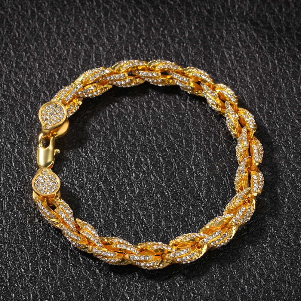 Hip Hop Iced Out ed Rope Chain Bracelet for Men Rosegold Silver Gold Plated HipHop Rock Style Pulseiras Femininas