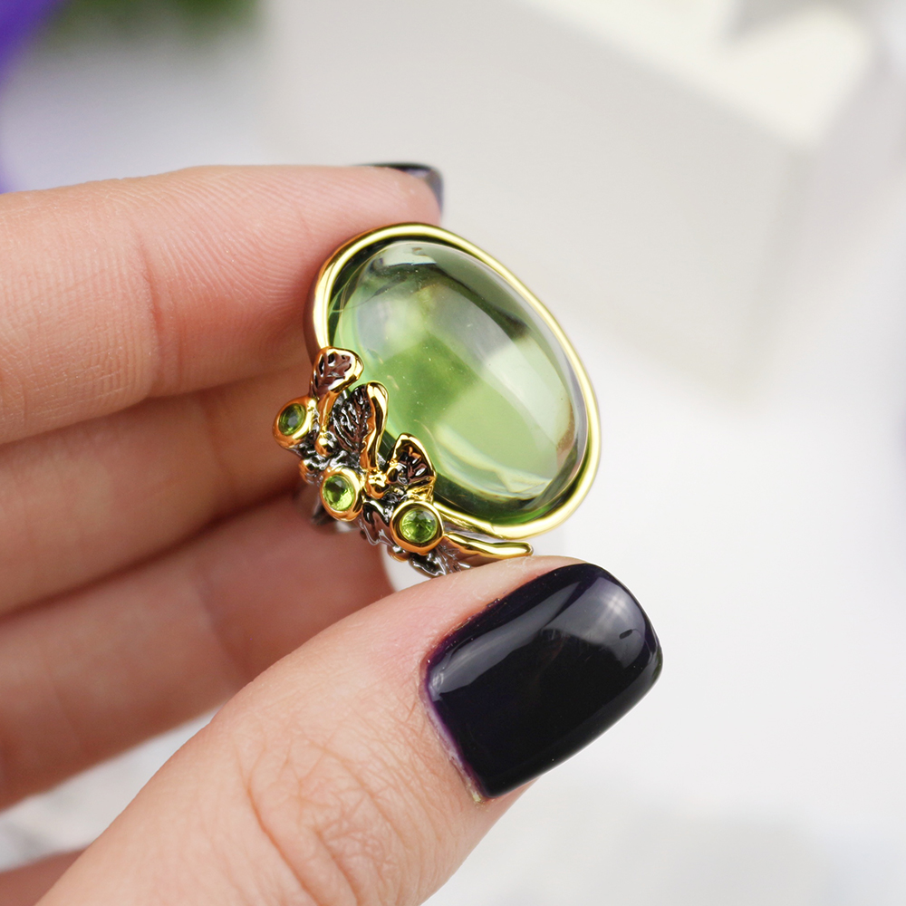 Best gift for mom big Oval green stone rings Classic royal ornament jewelry top quality big leaf ring for women
Best gift for mom big Oval green stone rings Classic royal ornament jewelry top quality big leaf ring for women