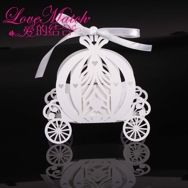 Laser cut pumpkin carriage Wedding Candy favor box pearl color paper candy box baby shower birthday gift 50pcs