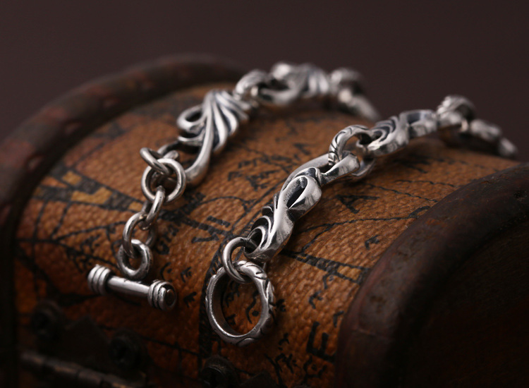 Personalized 925 sterling silver jewelry antique silver American European hand-made designer scroll link chain bracelets for men women