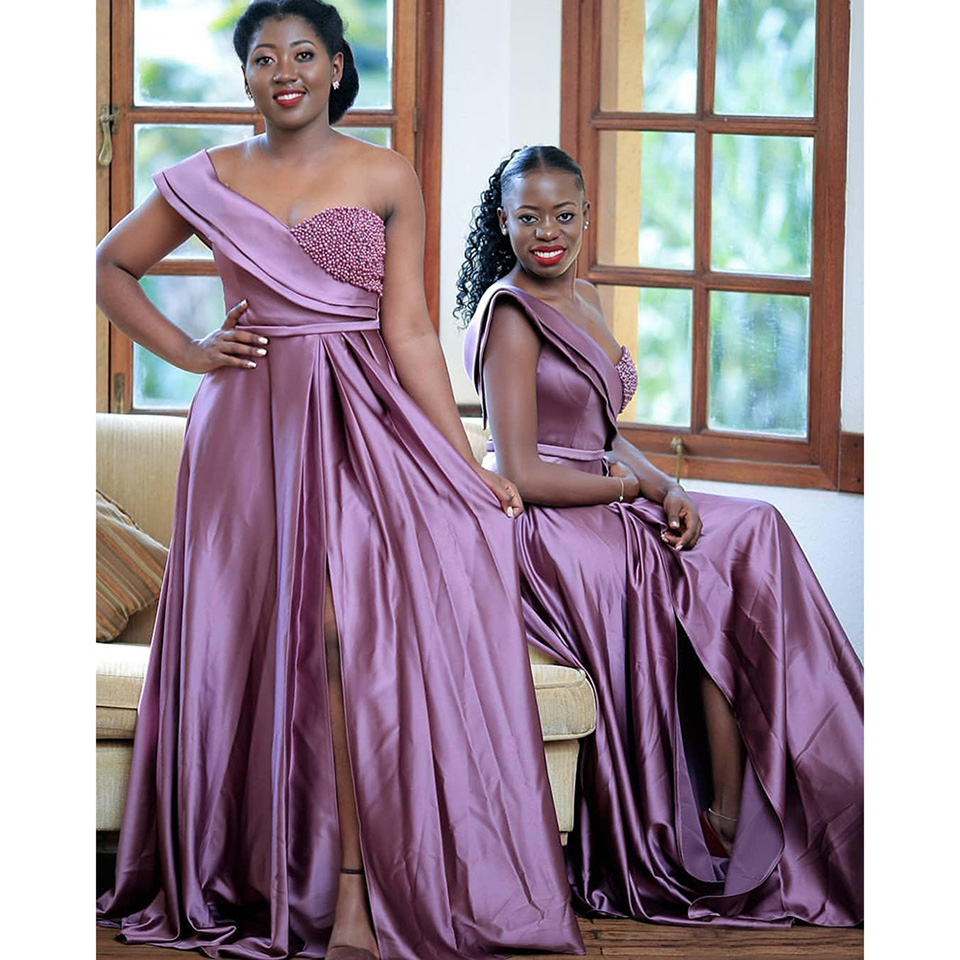 FREE SHIPPING New Arrivals Bridesmaid Dresses For Weddings Satin Sleeveless Pearl Sweetheart Formal Dresses Vestido De Festa