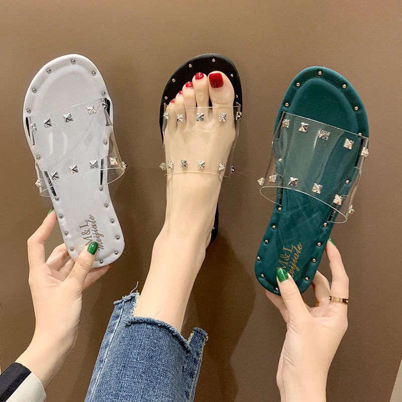 Summer Slippers Women Sandals Shoes Soft Breathable Transparent Rivet Peep Toe Beach Flip Flops Clear Women Outdoor Flat Slipper, Black 
Summer Slippers Women Sandals Shoes Soft Breathable Transparent Rivet Peep Toe Beach Flip Flops Clear Women Outdoor Flat Slipper, Black