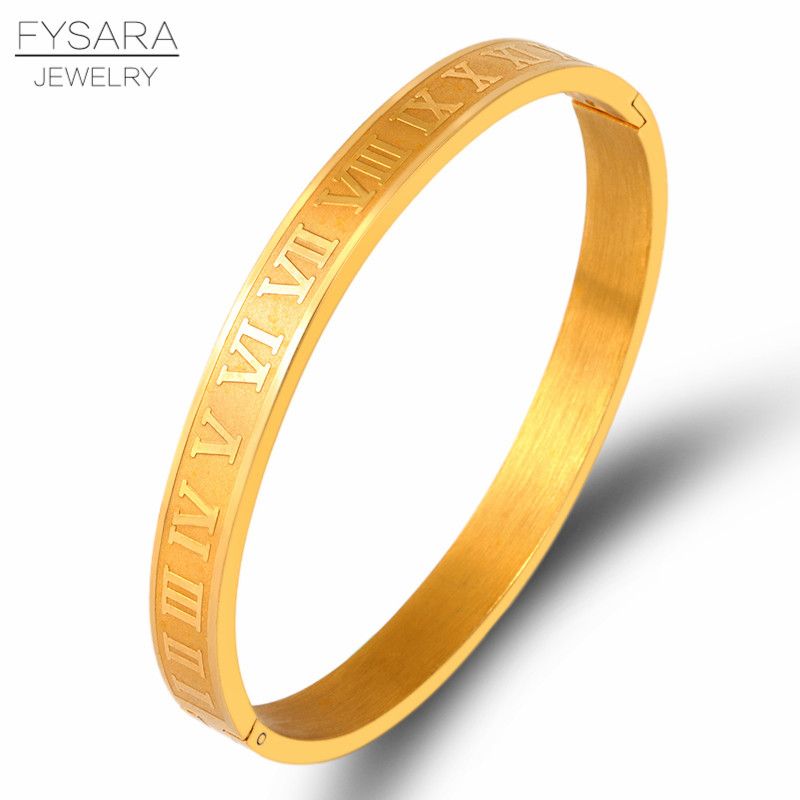Bangle FYSARA Men Women Stainless Steel Rose Gold Color Couple Bracelet Roman Numeral Lover Wedding Jewelry Gift