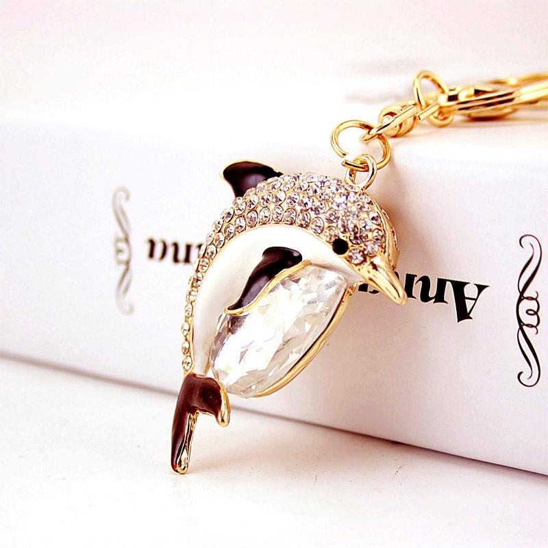 Dolphin Key Chain Colorful Drip Oil Rhinestone Animal Keychain Pendant Car Accessories Gold Tone Lobster Clasp Keys Ring Holder 3pcs