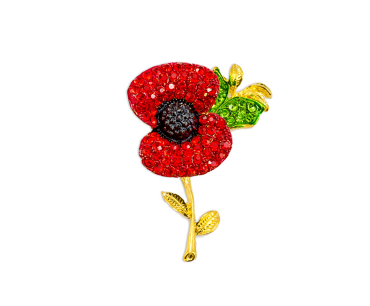 Royal British Legion brooch Red Diamante Crystal Poppy Flower Brooch Pins Remebrance Day Gift