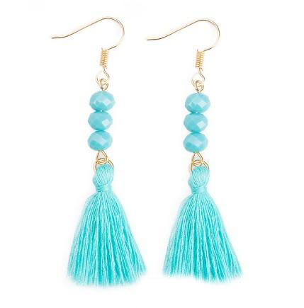 Crafted Beading Tassel Earrings Affordable Dangle Earrings Cotton Thread Multi Color Fringe Thread Drop Dangle Earrings