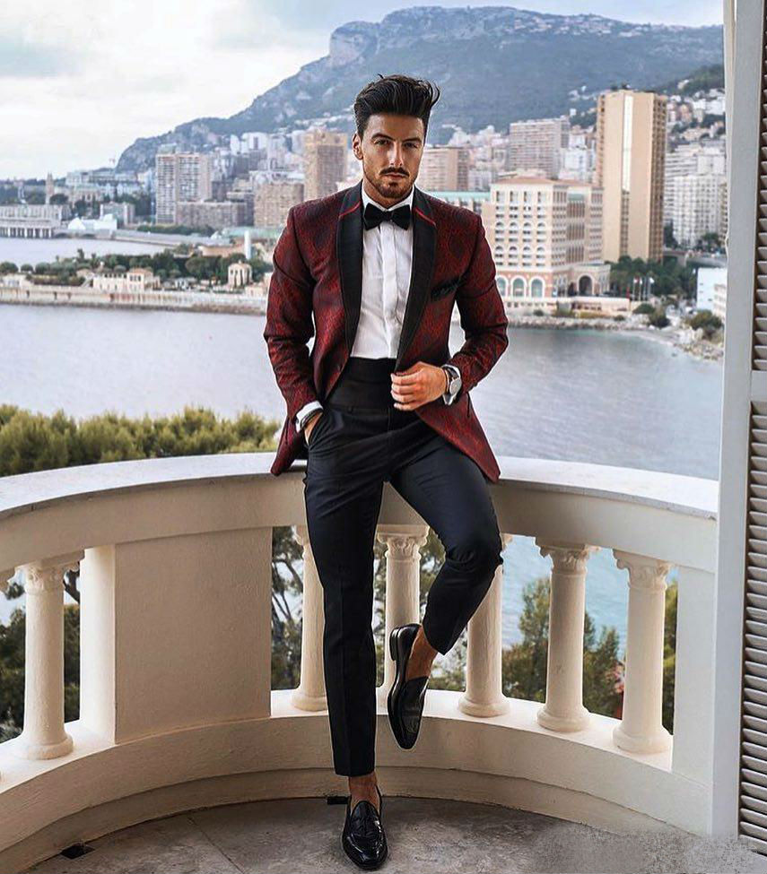 Custom Made Popular Mens Wedding Suits 2019 Slim Fit Groom Tuxedos Mens Handsome Two Pieces Party Suits Prom Tuxedos