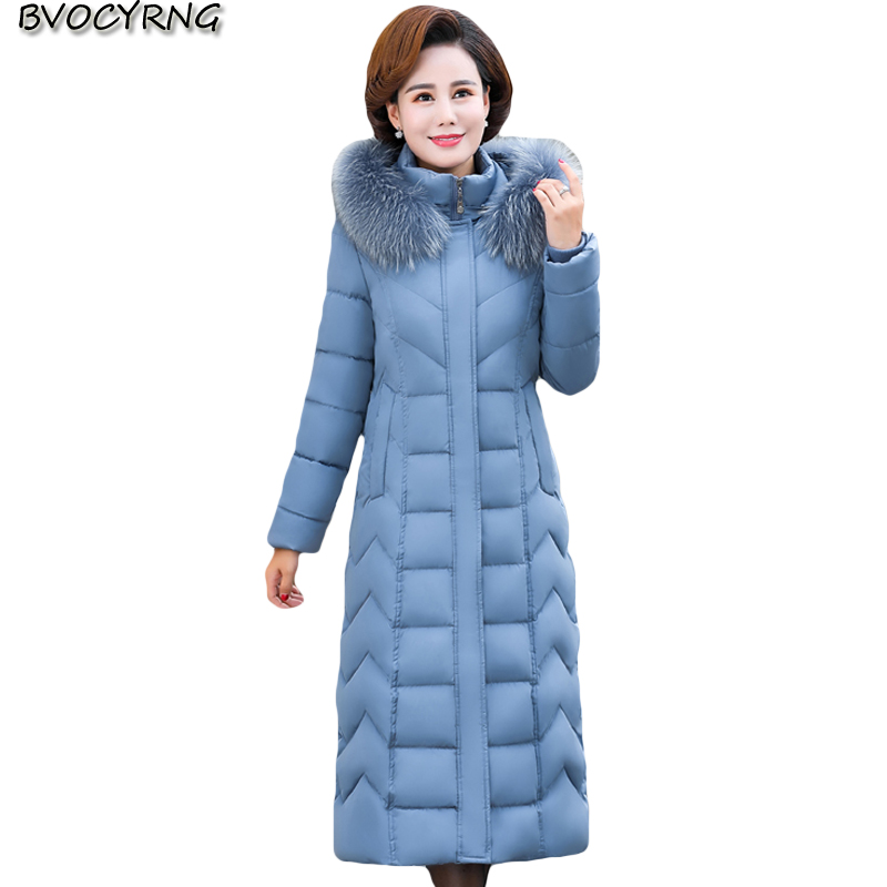 Winter middle-aged cotton coat women 2019 new plus size slim cotton jacket large fur collar hooded female long thick outerwear, Black
Winter middle-aged cotton coat women 2019 new plus size slim cotton jacket large fur collar hooded female long thick outerwear, Black