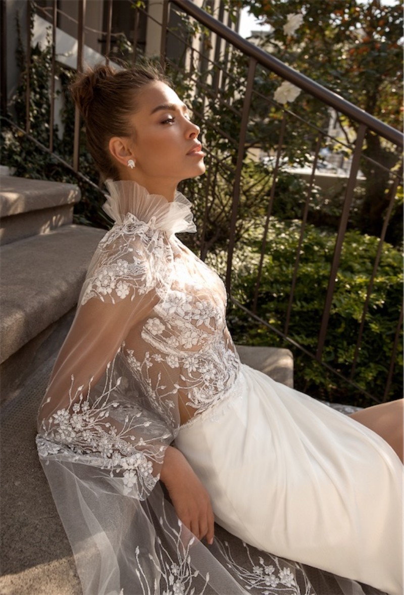 elihav sasson beach split wedding dresses with cape sexy mermaid lace appliqued satin bridal gowns robe de marie