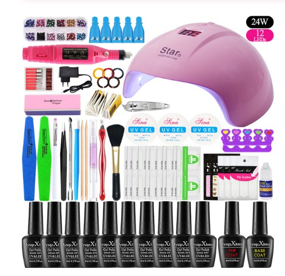 Nail Set 24W UV LED Lamp Dryer With 0/6/10/24 PCS Polish Kit Soak Off Manicure Set Gel Nail Polish For Nail Art Tools