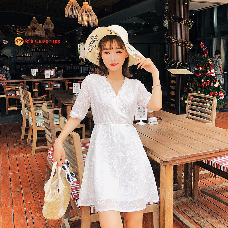 V Neck Lace Dress for Women Knee-Length Women Dresses Casual Lace Summer Clothes for, White
V Neck Lace Dress for Women Knee-Length Women Dresses Casual Lace Summer Clothes for, White
