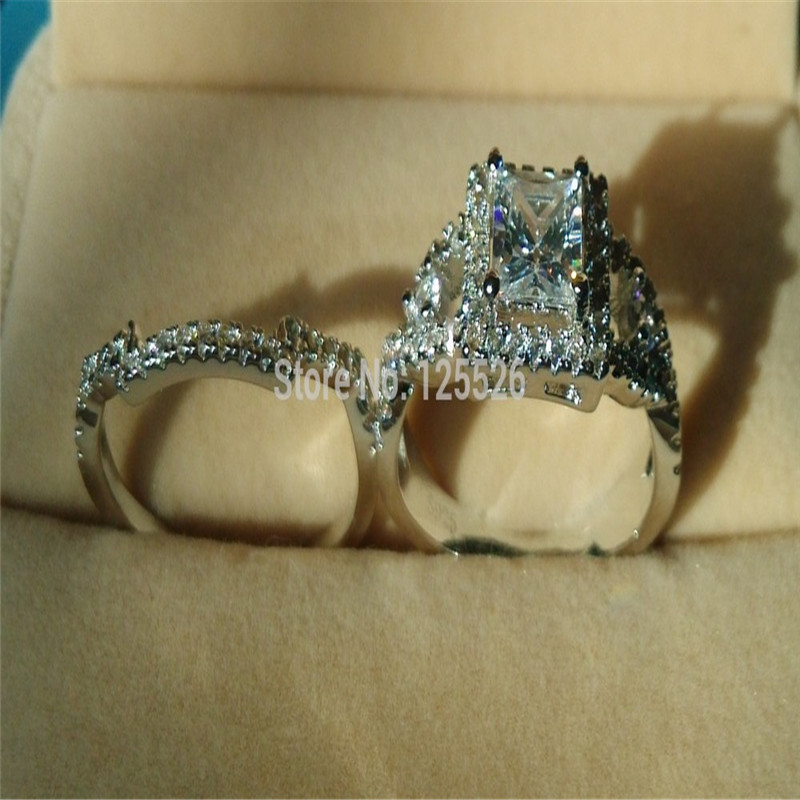 Victoria Wieck Luxury Jewelry Couple Rings 925 Sterling Silver Princess Cut White Topaz CZ Diamond Gemstones Party Women Wedding Bridal Ring