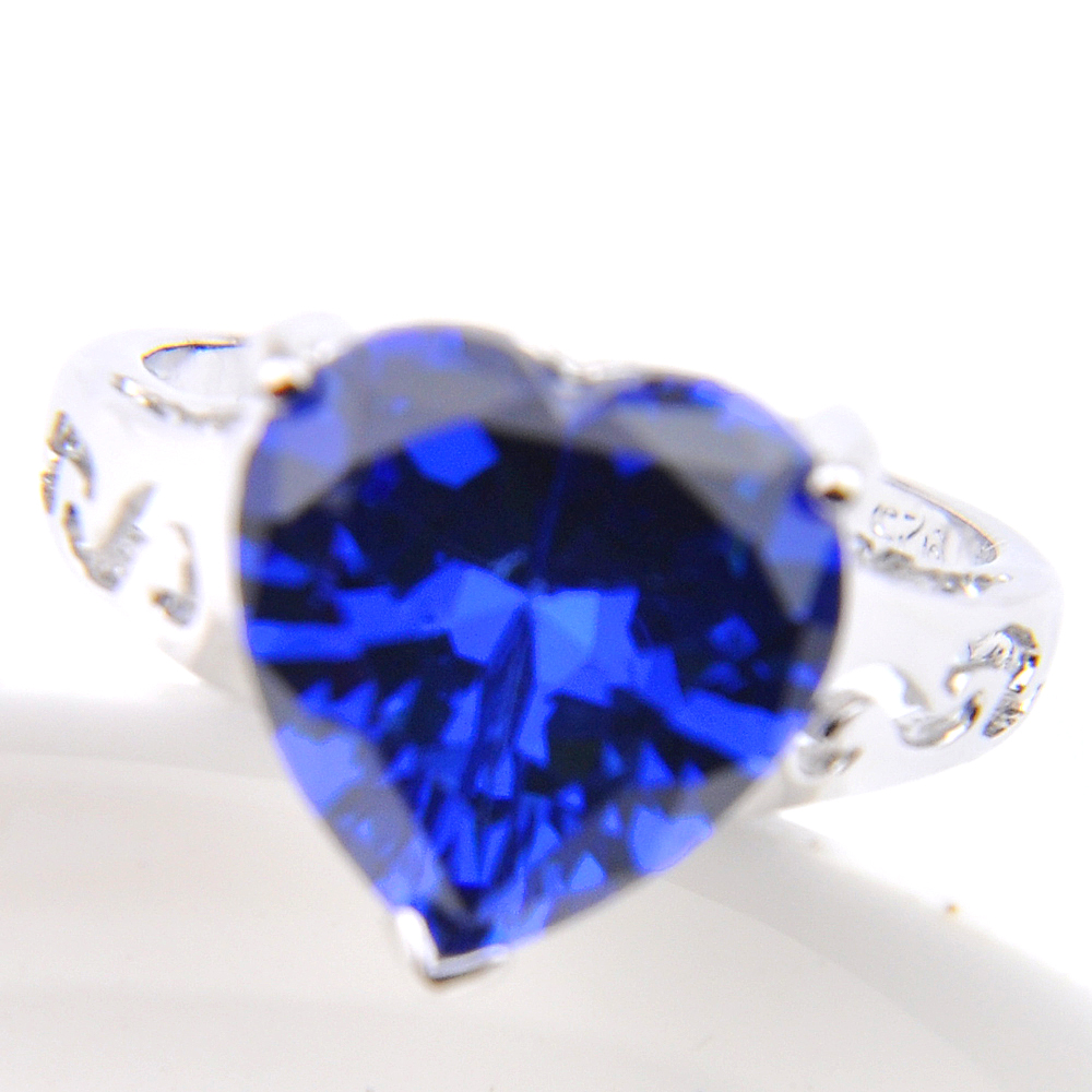 5pcs/Lot NEW Blue Topaz Gemstone Love Heart Cut 925 Sterling Silver Plated Ring Wedding CZ Jewelry Gift Rings Lady