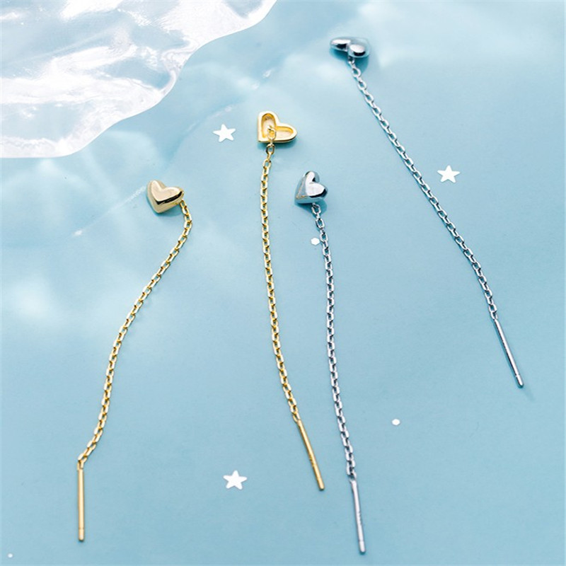 925 Sterling Silver Long Chain Earring For Women Girls New Sweet Heart Dangle Drop Earrings Ear Line Tassel Earring