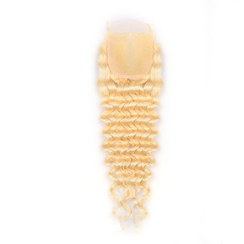 Brazilian Deep Wave 613 Blonde Human Hair Bundles With Closures Frontals Honey Platinum Virgin Hair