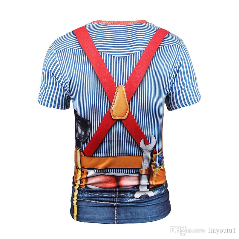 hot sale Mr.1991INC New Fashion Designed T-shirt Men/Women Fake Two Pieces 3d T shirt Print Tooling Stripes Shirts Summer Tops Tees